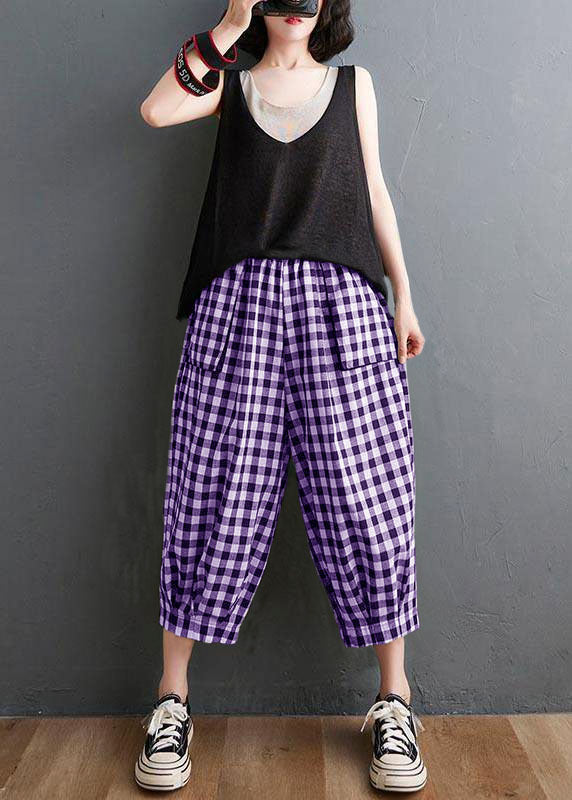 Plus Size Plaid Linen Harem Pants