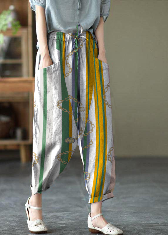 Khaki Tie-Waist Linen Harem Pants