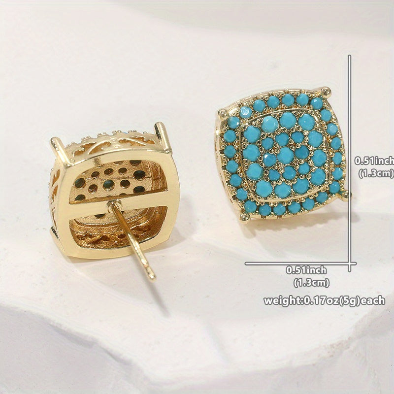 Dahlia | Elegant Square Synthetic Turquoise Stud Earrings