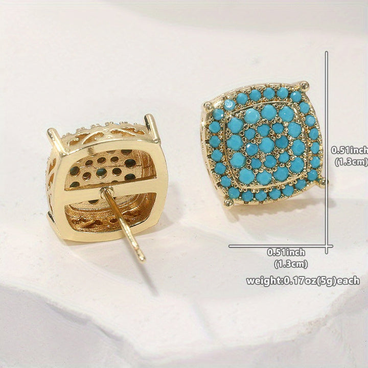 Dahlia | Elegant Square Synthetic Turquoise Stud Earrings