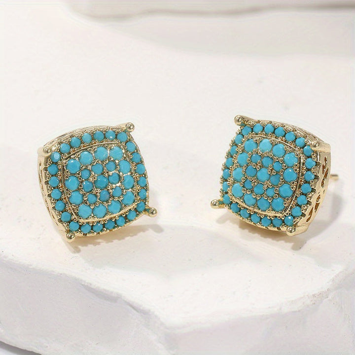 Dahlia | Elegant Square Synthetic Turquoise Stud Earrings