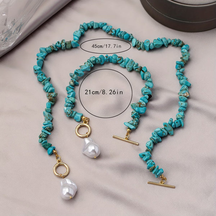 Henrietta | Turquoise & Pearl Necklace Bracelet Set