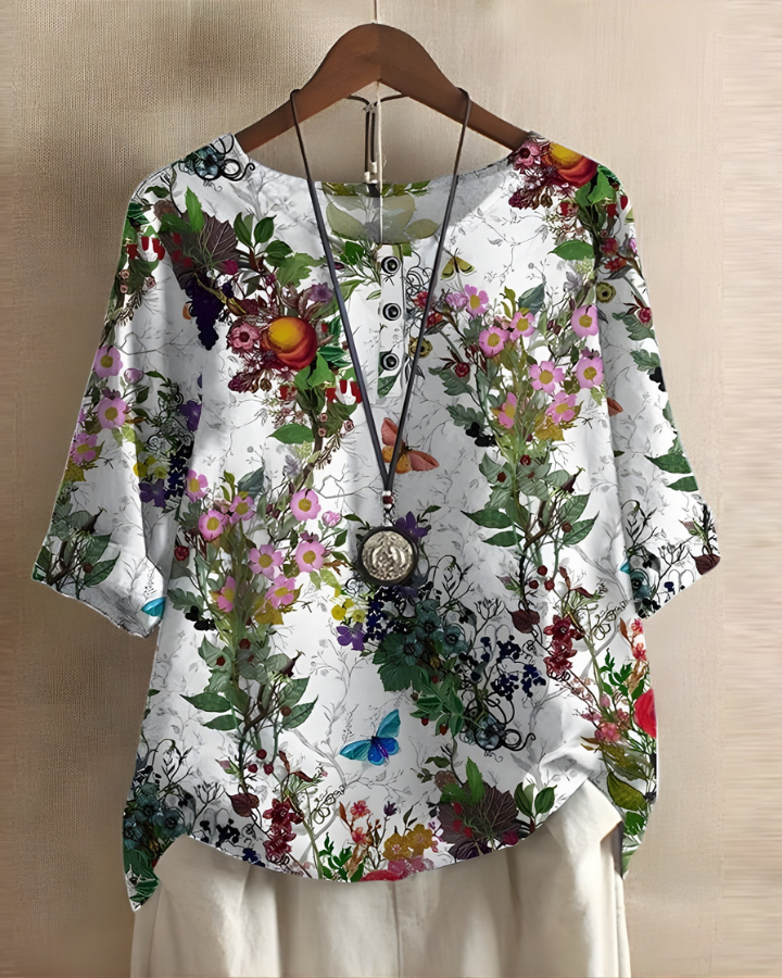 Fiona Relaxed Summer Top with Vibrant Print