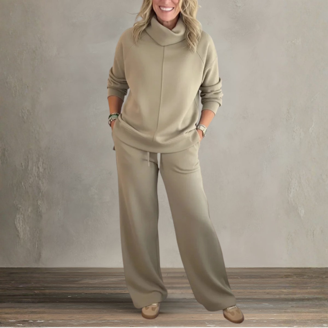 Elegant High Collar Knit Set