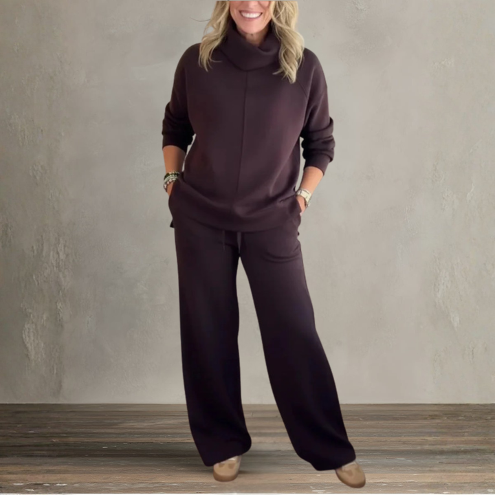 Elegant High Collar Knit Set