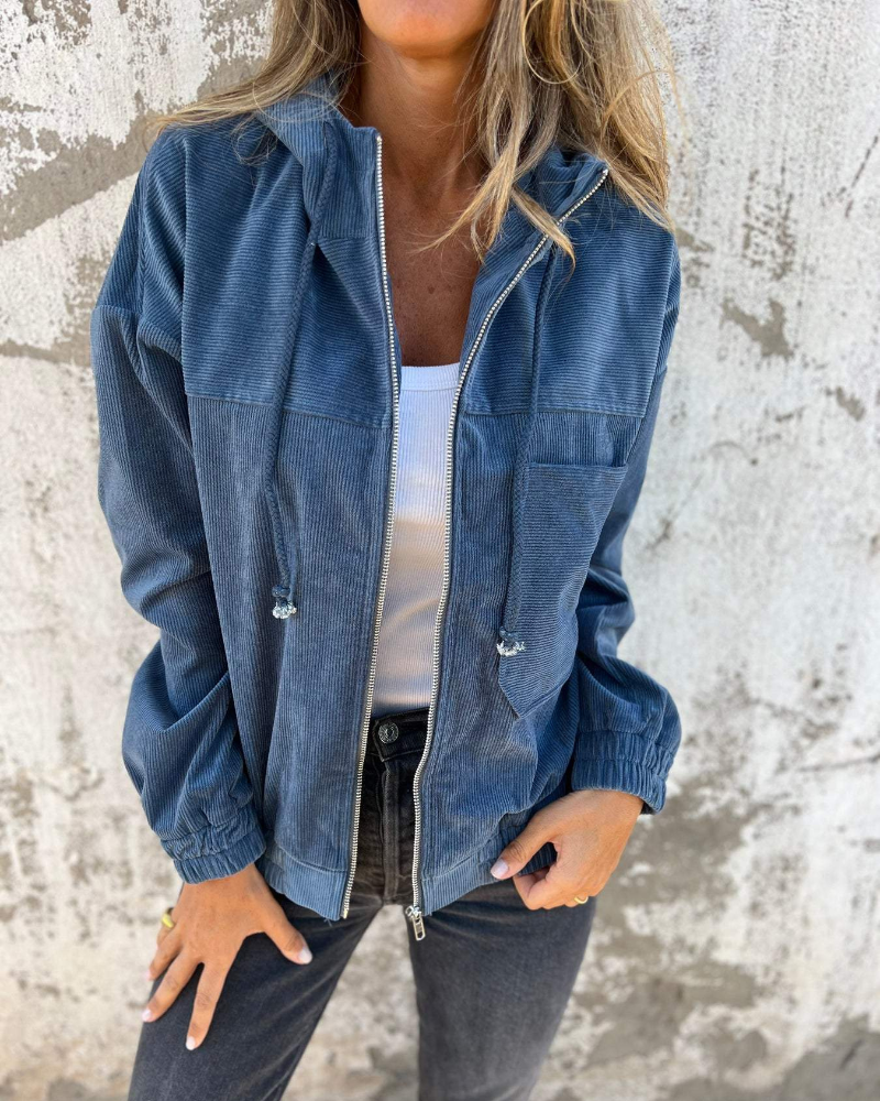 Ella | Corduroy Zip Hooded Jacket