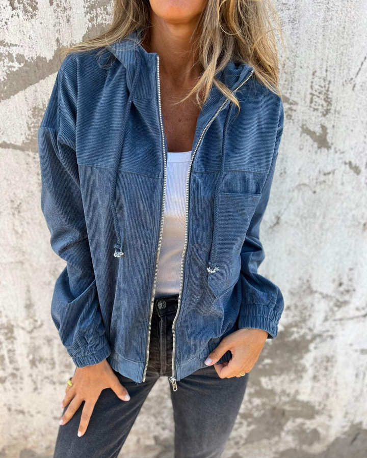 Ella | Corduroy Zip Hooded Jacket