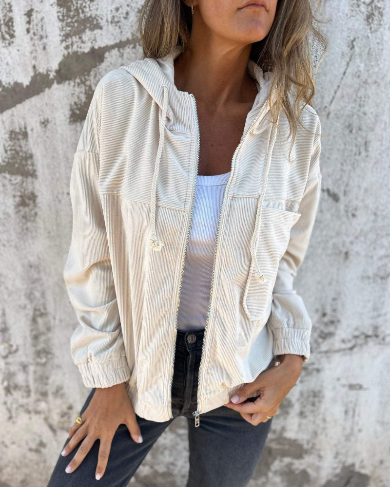 Ella | Corduroy Zip Hooded Jacket
