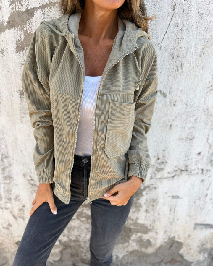 Ella | Corduroy Zip Hooded Jacket