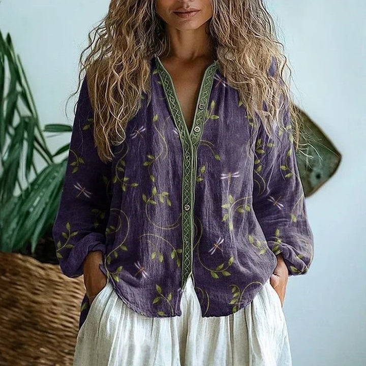 Renée | Printed V-Neck Long Sleeve Blouse