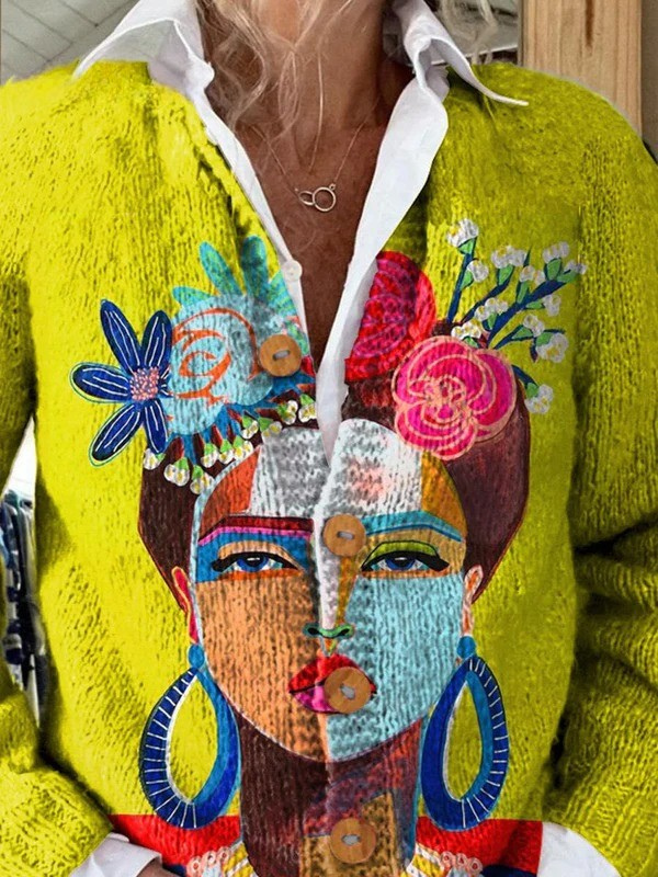 Ona | Art Print Buttoned Cardigan