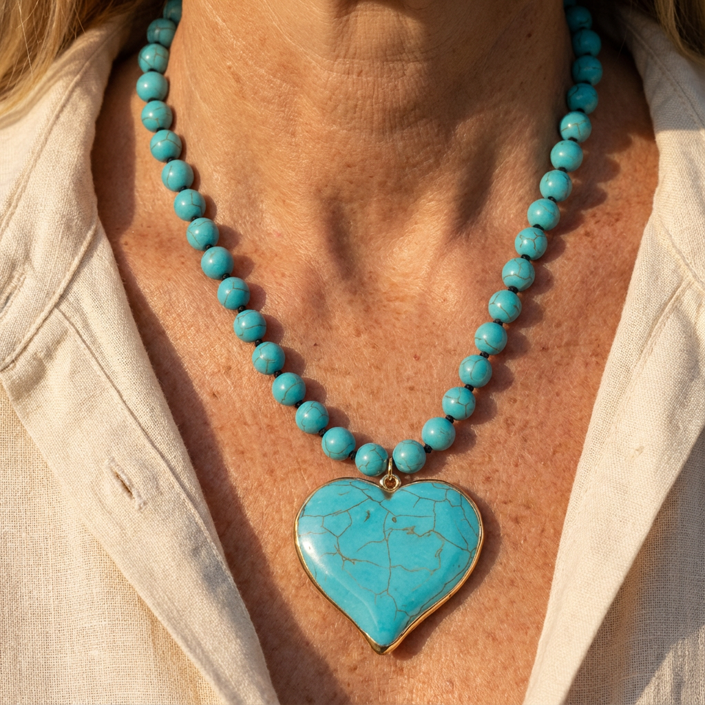 Ivy | Turquoise Heart Gem Beaded Necklace