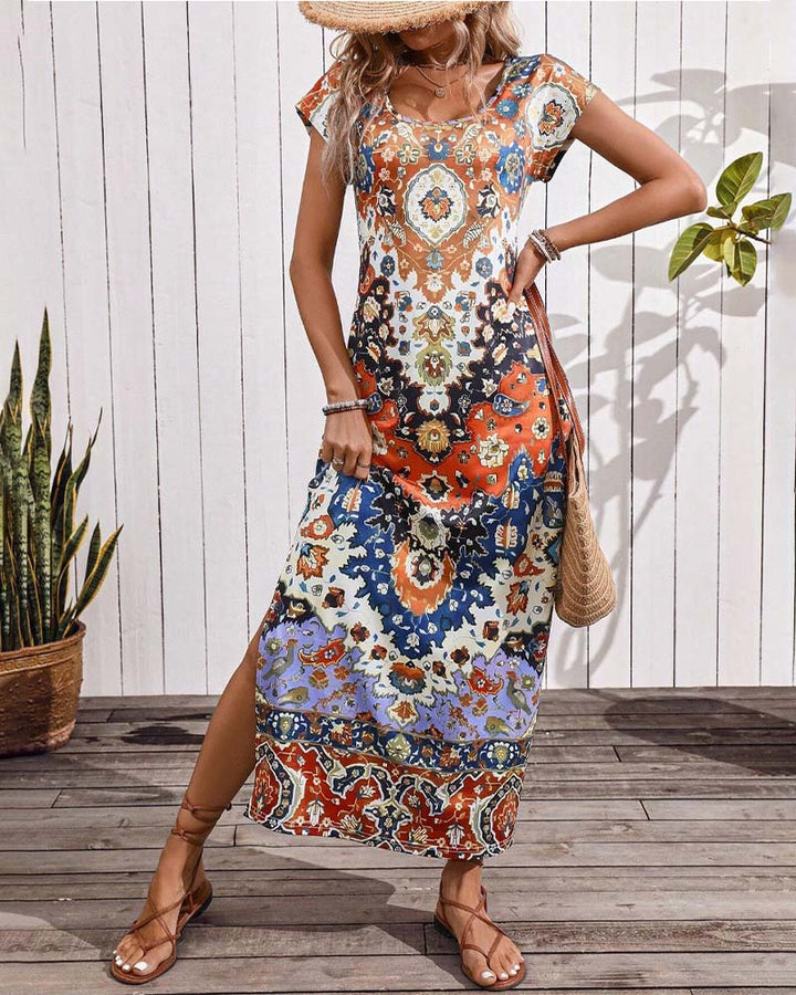 Colourful Print Slit Dress