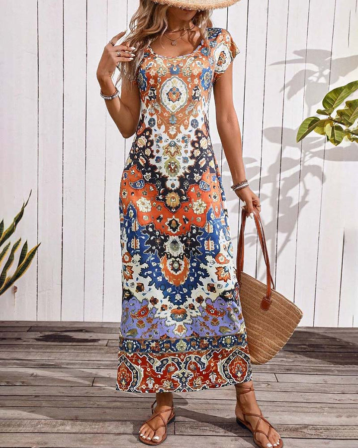 Colourful Print Slit Dress
