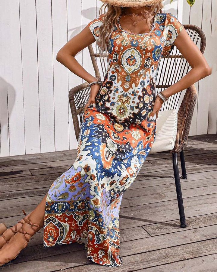 Colourful Print Slit Dress