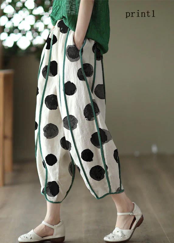 White Striped Patchwork Linen Harem Pants