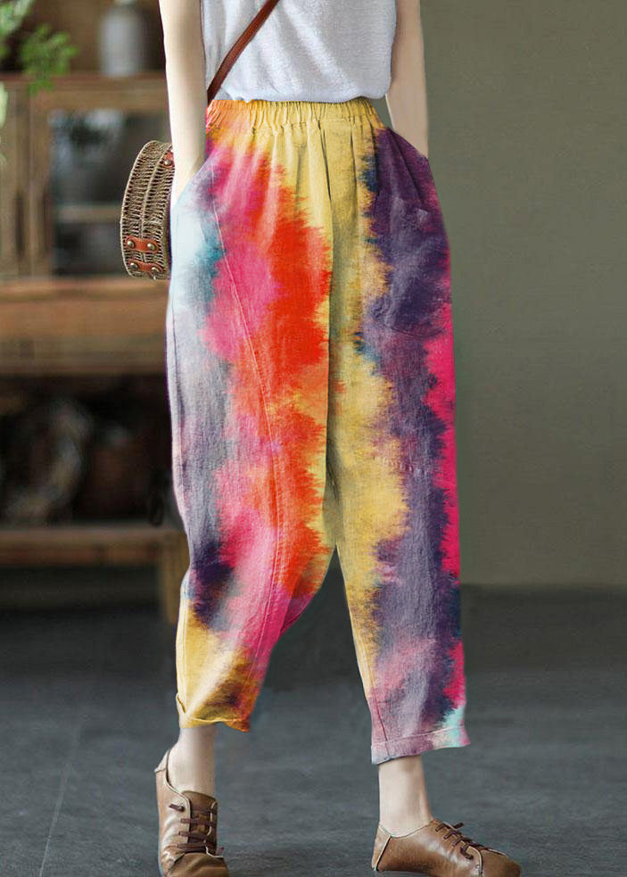 Beige Elastic Waist Linen Harem Pants