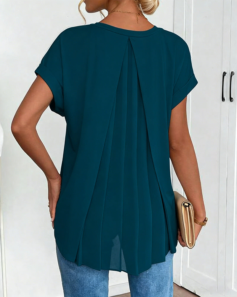 Vera Short Sleeve Patchwork T-Shirt with V-Neck