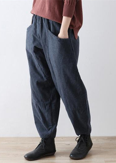 Dark Blue Oversized Warm Linen Pants