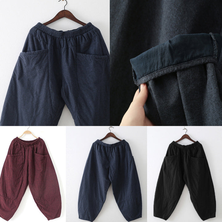 Dark Blue Oversized Warm Linen Pants