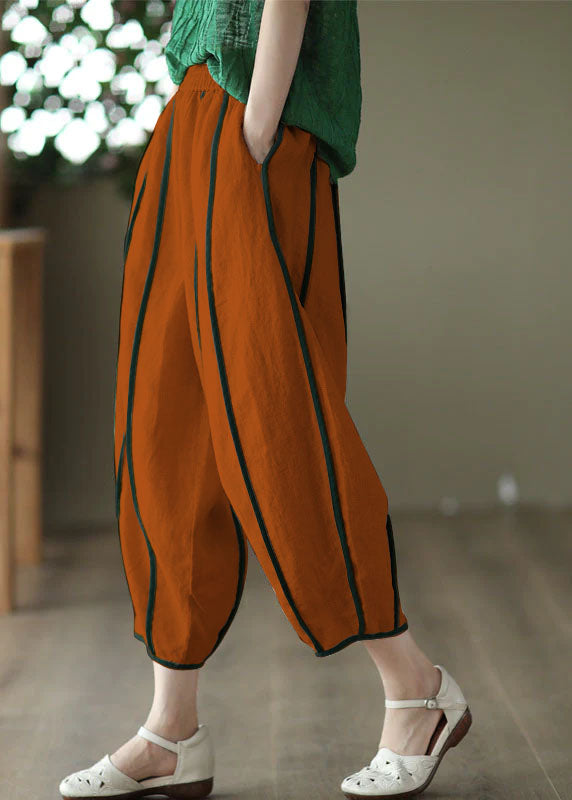 White Striped Patchwork Linen Harem Pants