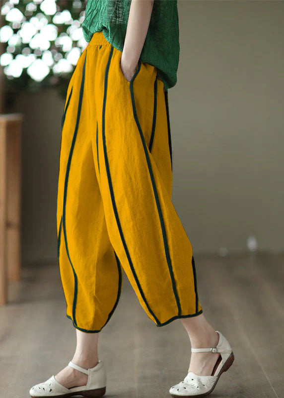 White Striped Patchwork Linen Harem Pants