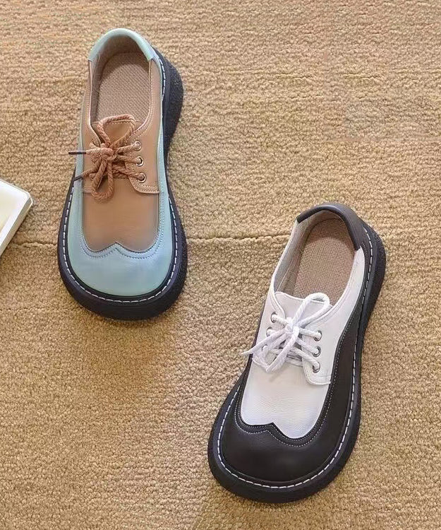 Black White Platform Lace-Up Flat Shoes