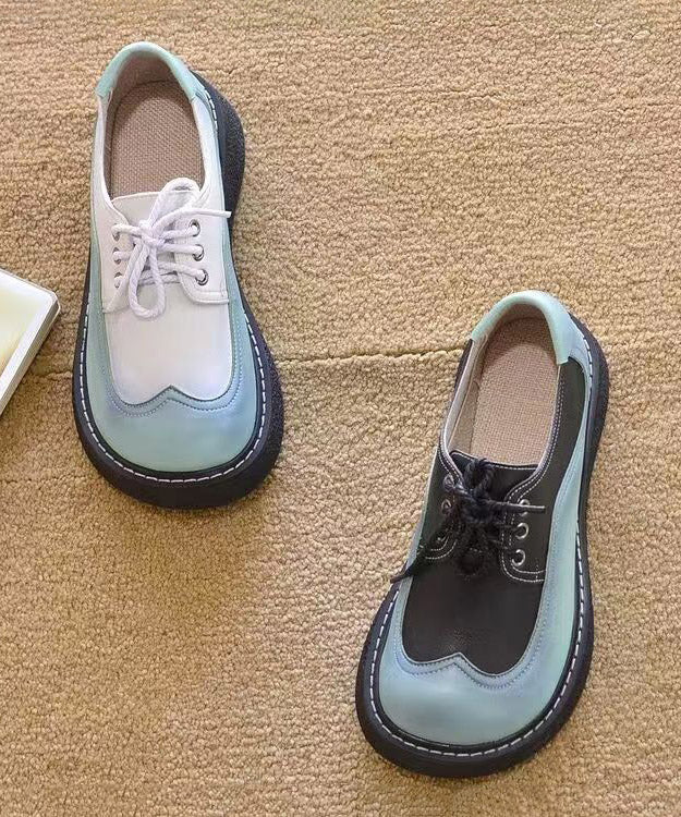 Black White Platform Lace-Up Flat Shoes