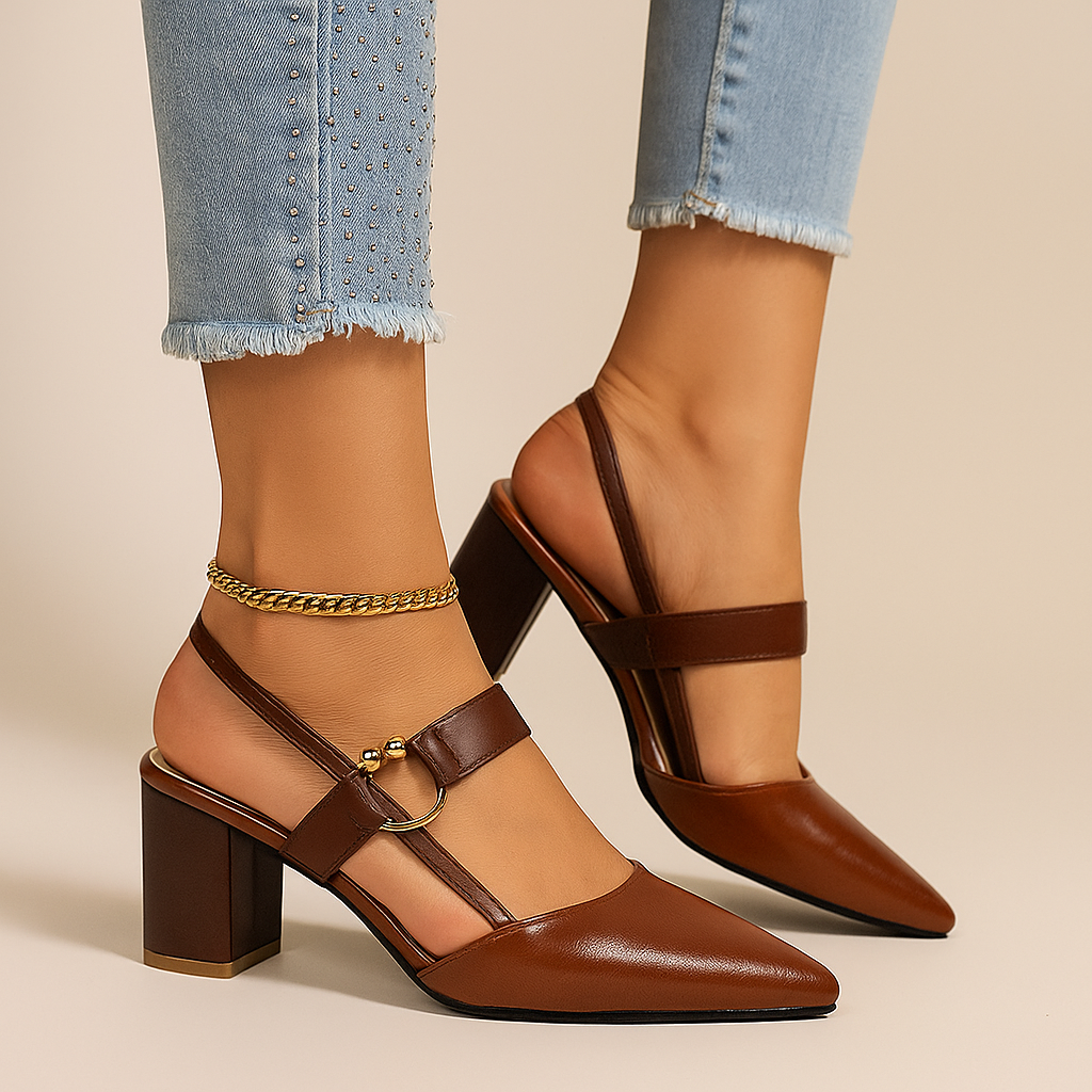 Mirella | Gold Ring Accent Block Heel