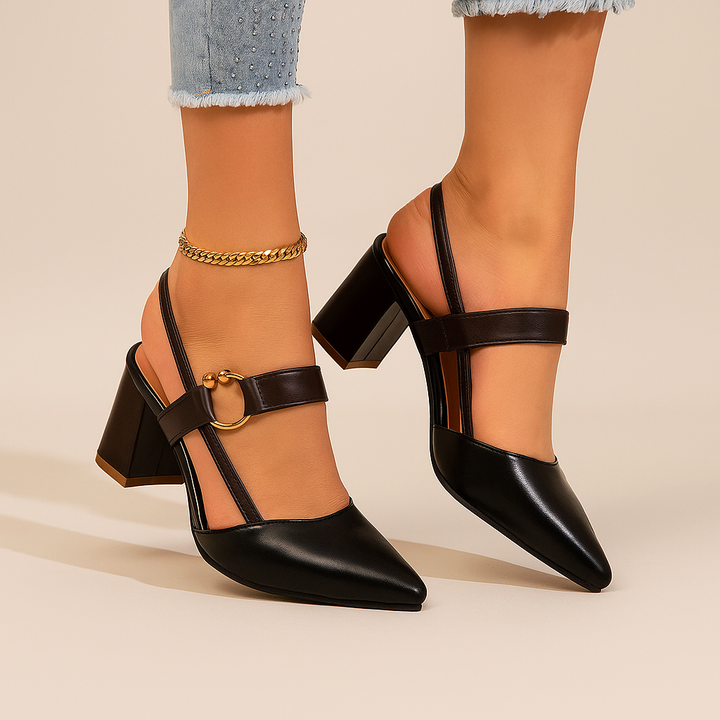 Mirella | Gold Ring Accent Block Heel
