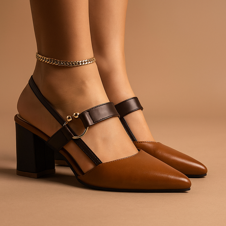 Mirella | Gold Ring Accent Block Heel