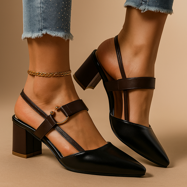 Mirella | Gold Ring Accent Block Heel