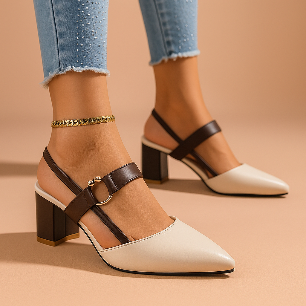 Mirella | Gold Ring Accent Block Heel