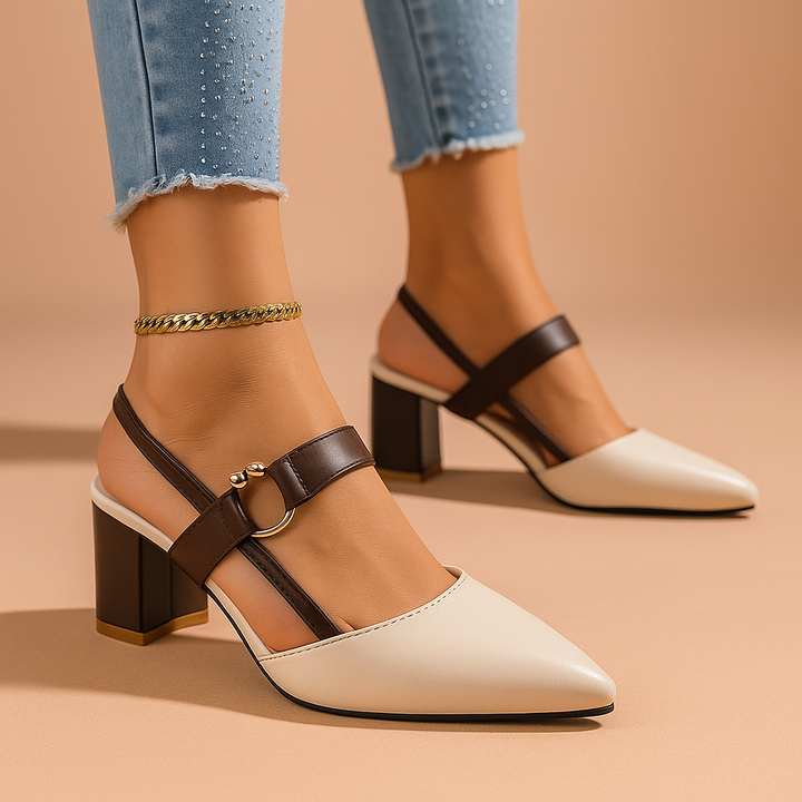 Mirella | Gold Ring Accent Block Heel