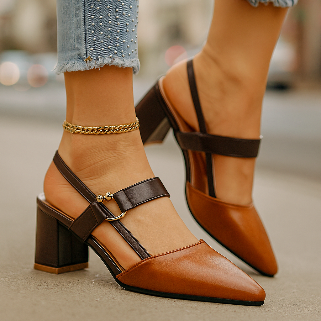 Mirella | Gold Ring Accent Block Heel