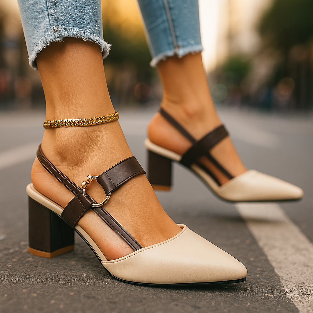 Mirella | Gold Ring Accent Block Heel
