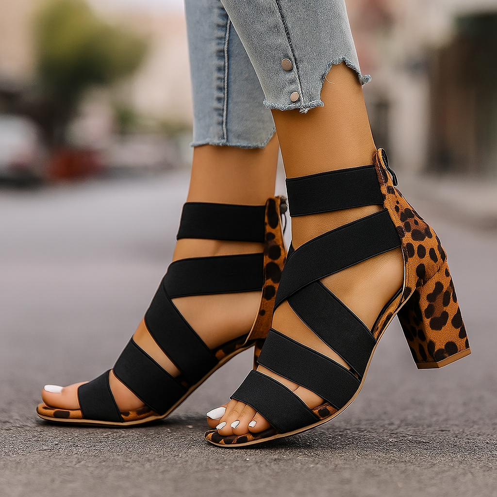Nolani | Leopard Wrap Strap Heel