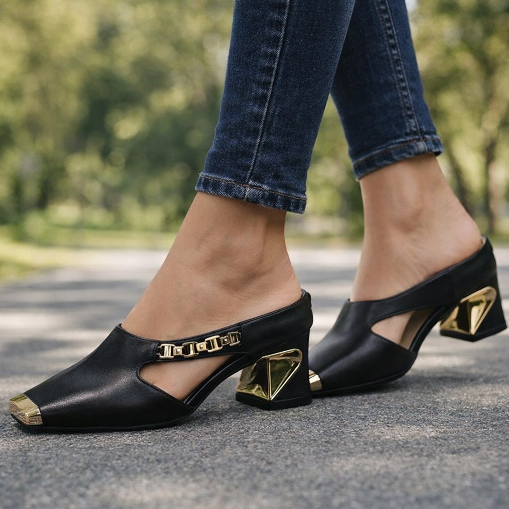 Marciana | Gold Accent Metal Toe Heel