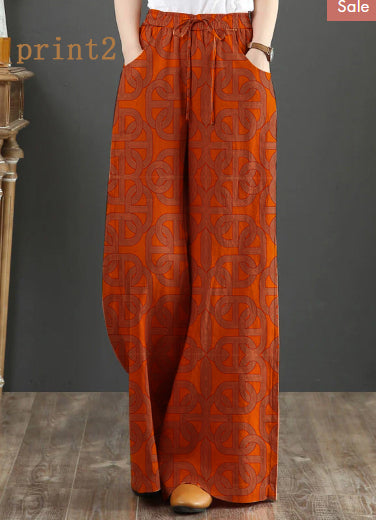 Orange Drawstring Straight Linen Pants