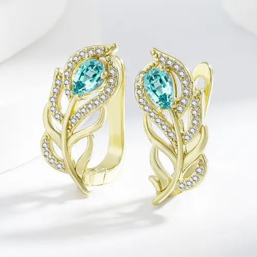Wren | Bohemian Gold Design Turquoise Leaf Earrings