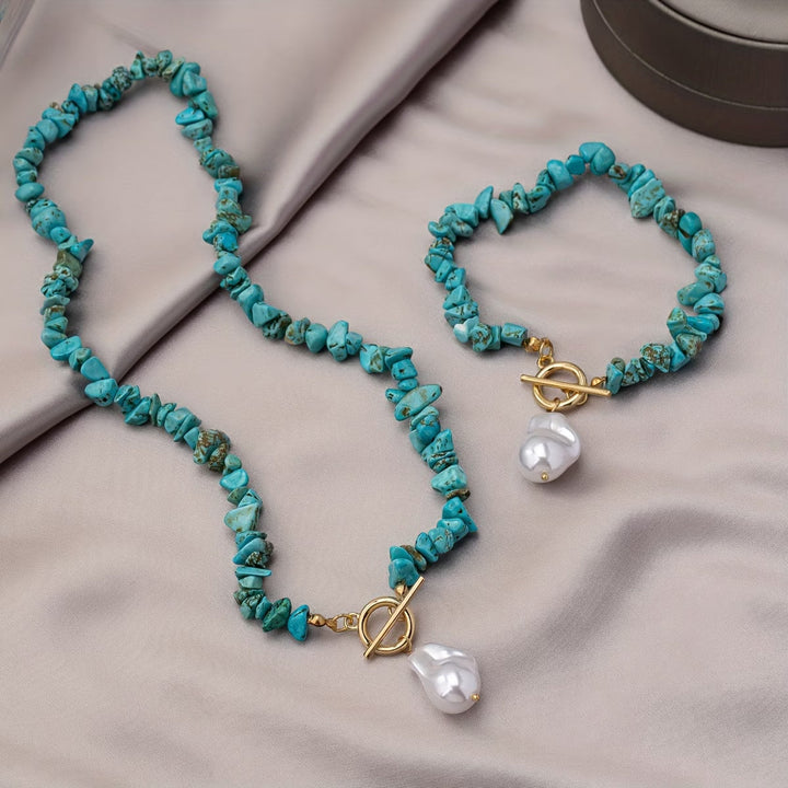 Henrietta | Turquoise & Pearl Necklace Bracelet Set