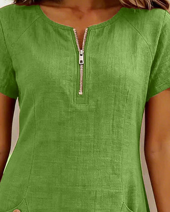 Cotton Zipper Pocket Dress