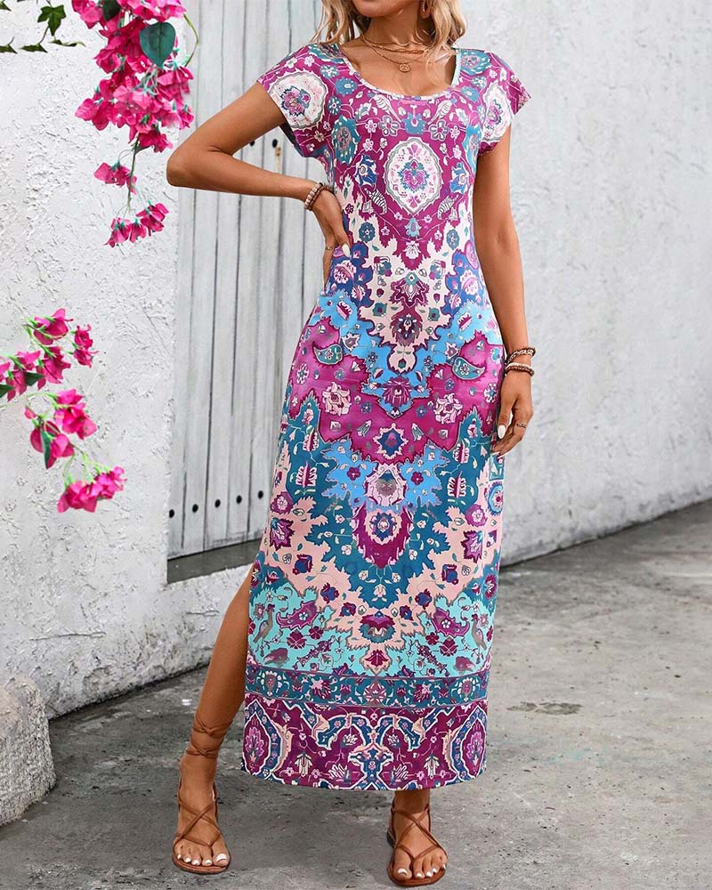 Colourful Print Slit Dress