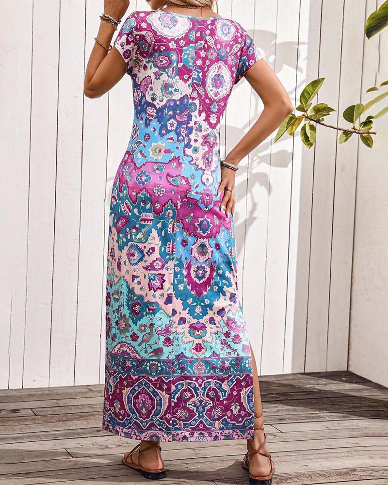Colourful Print Slit Dress