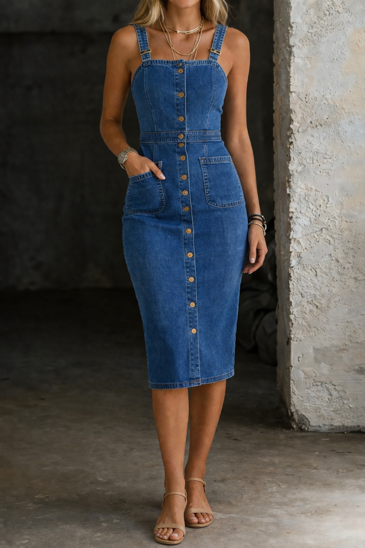 Indira | Button-Up Denim Midi Dress