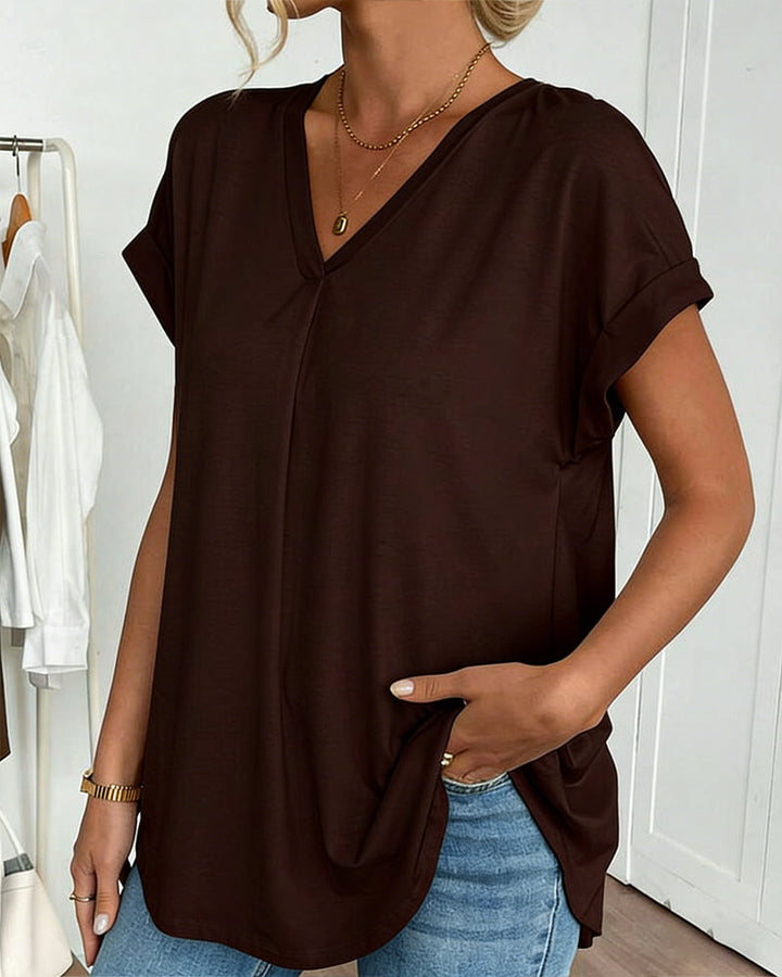 Vera Short Sleeve Patchwork T-Shirt with V-Neck