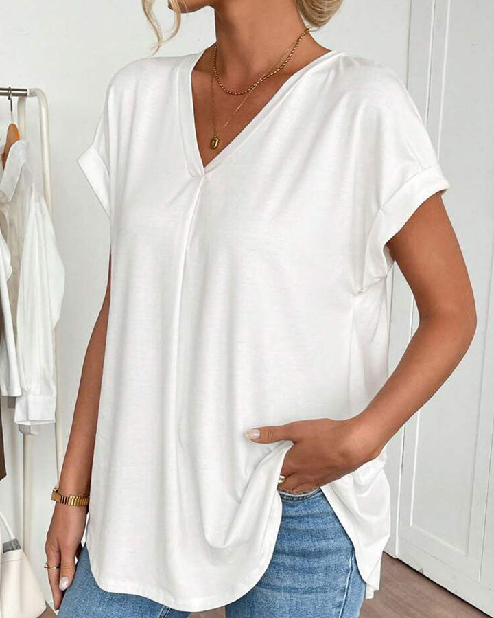 Vera Short Sleeve Patchwork T-Shirt with V-Neck