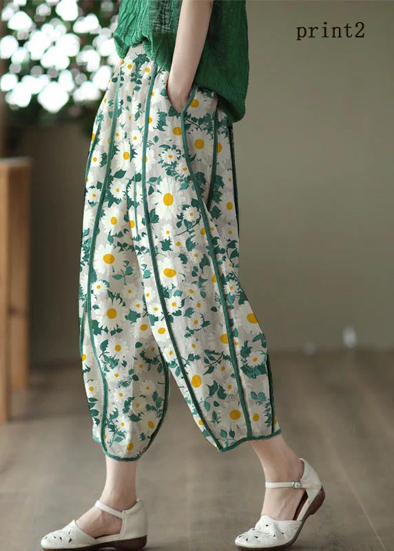 White Striped Patchwork Linen Harem Pants
