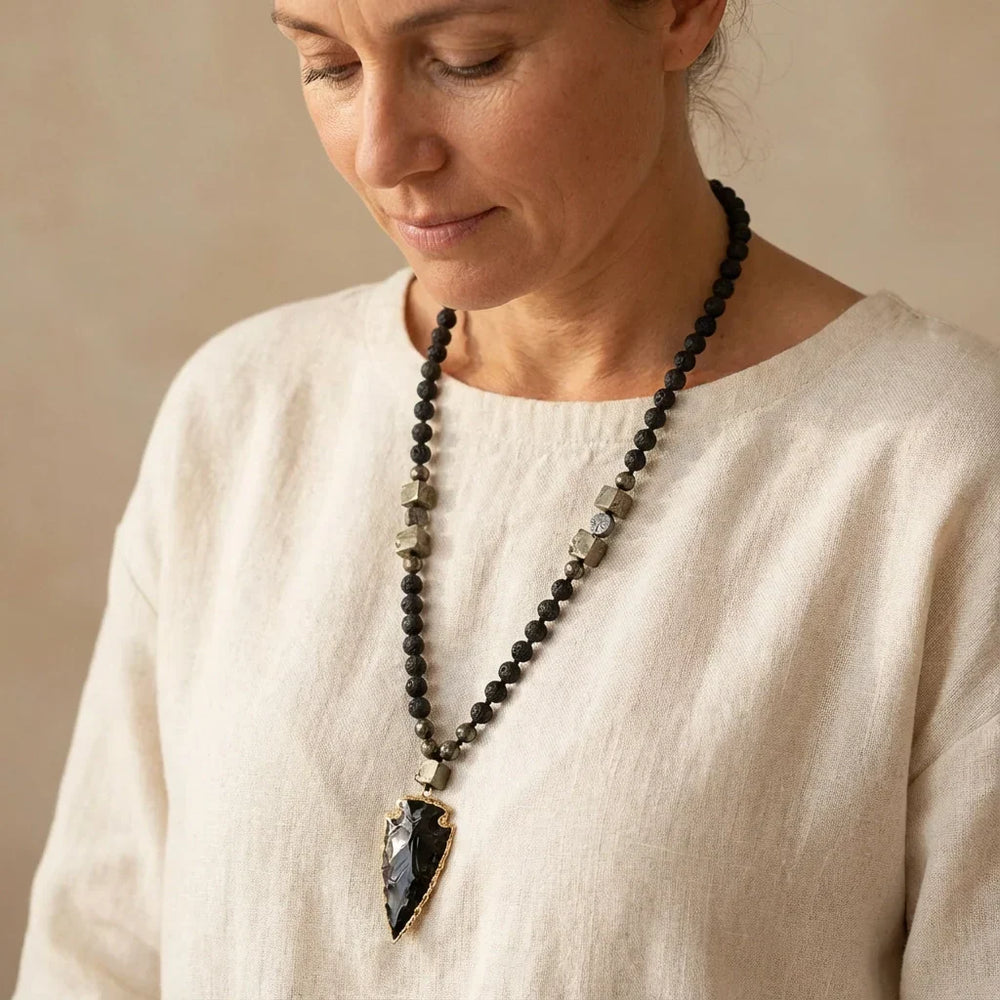 Olive | Black Obsidian Arrow Necklace