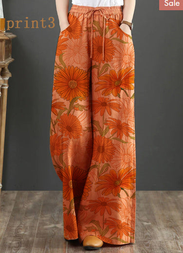 Orange Drawstring Straight Linen Pants